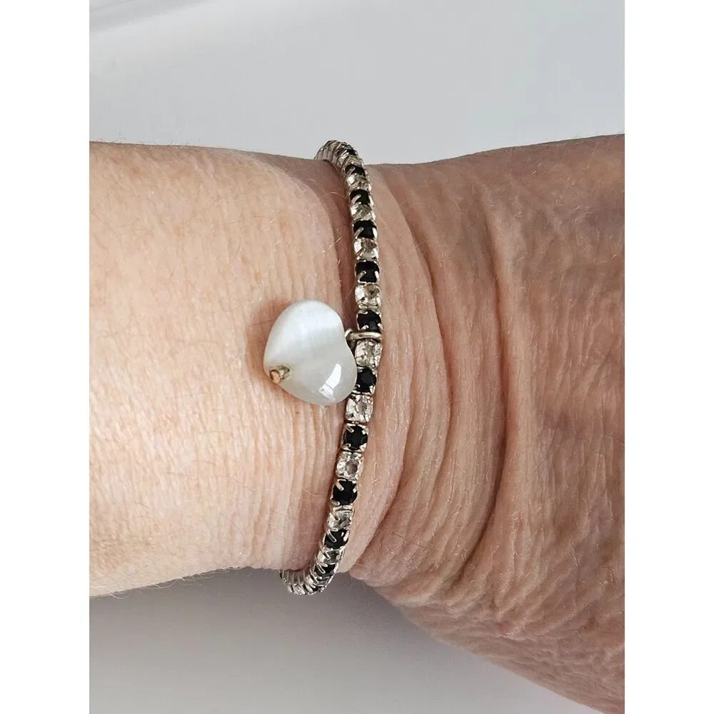Heart Charm Bracelet with Rhinestones 6.75